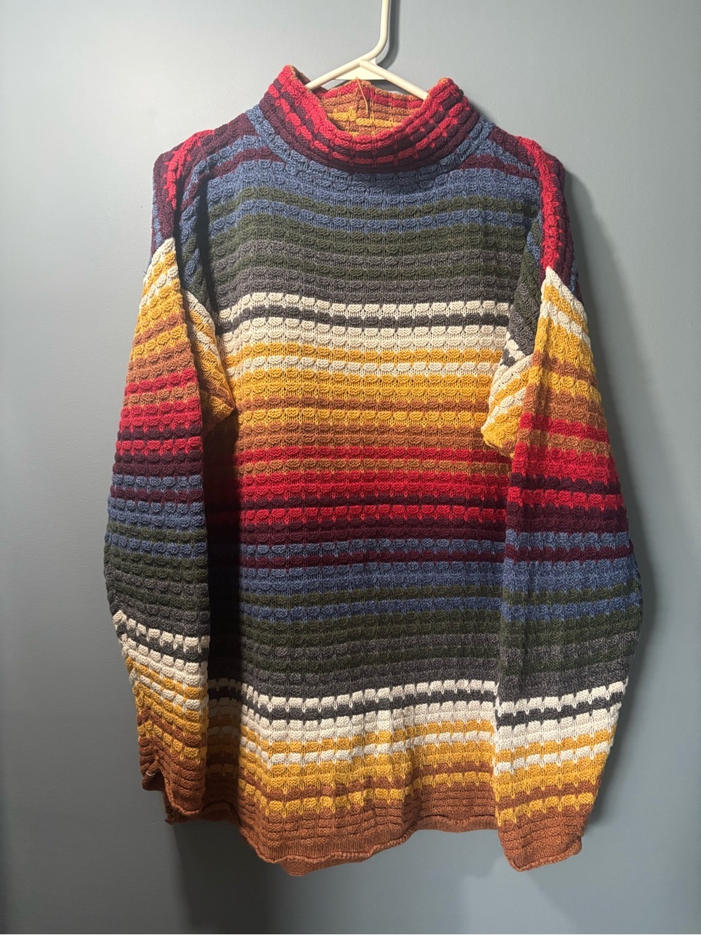 Vintage runway Multicolor Striped Funnel Neck Men's Sweater